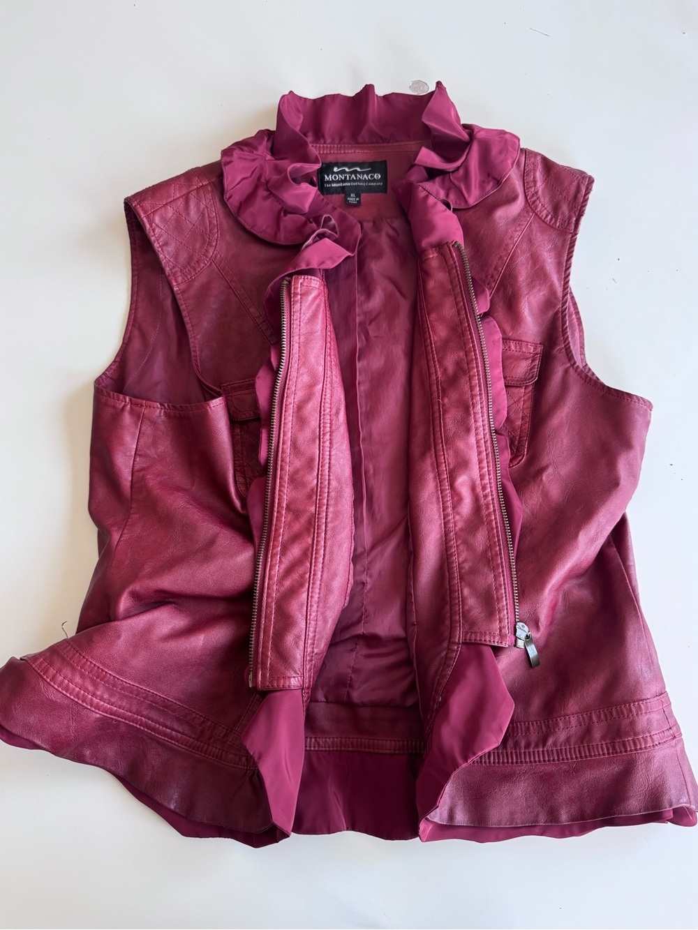 montanaco red ruffle faux leather zip up vest XL - Picture 8 of 13
